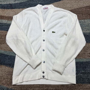 Vintage Izod Lacoste Cardigan Sweater Cream White Button Up Men’s M USA
